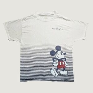 Vintage Hanes T-Shirt Mens XL Walt Disney White Mickey Mouse Striped Graphic